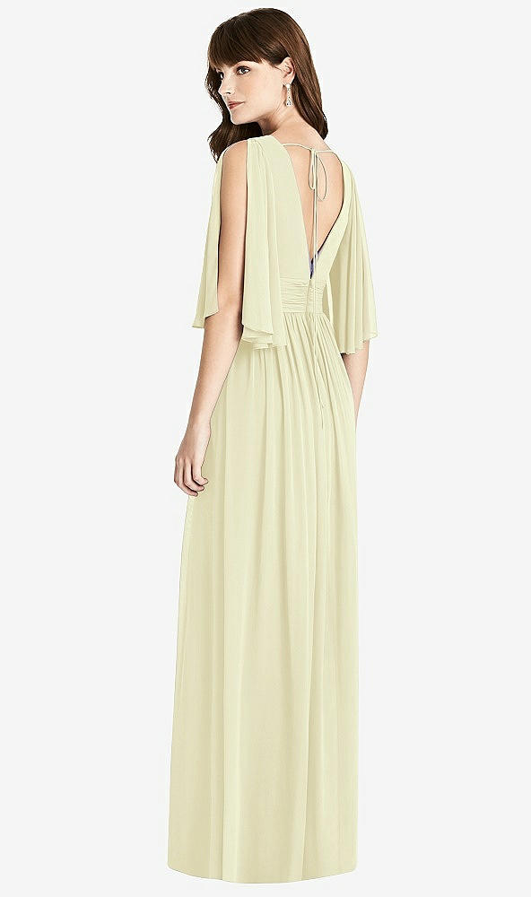 Back View - Butter Yellow Split Sleeve Backless Chiffon Maxi Dress