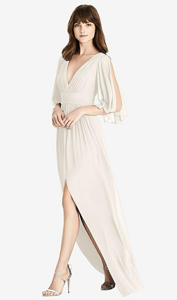 Front View - Ivory Split Sleeve Backless Chiffon Maxi Dress