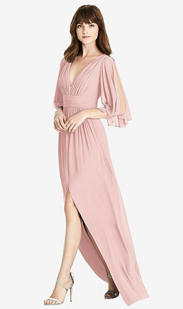 Front View - Rose Split Sleeve Backless Chiffon Maxi Dress