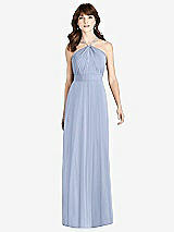 Front View Thumbnail - Sky Blue Jeweled Twist Halter Maxi Dress
