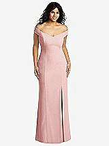 Front View Thumbnail - Rose Off-the-Shoulder Criss Cross Back Trumpet Gown