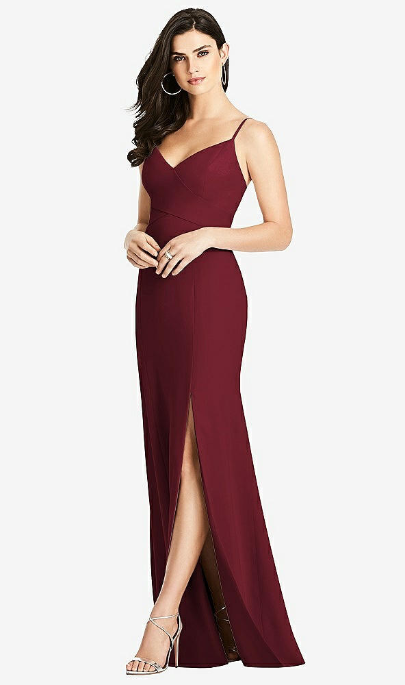 Front View - Cabernet Seamed Bodice Crepe Trumpet Gown with Front Slit