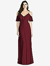 Front View Thumbnail - Cabernet Ruffled Cold-Shoulder Chiffon Maxi Dress