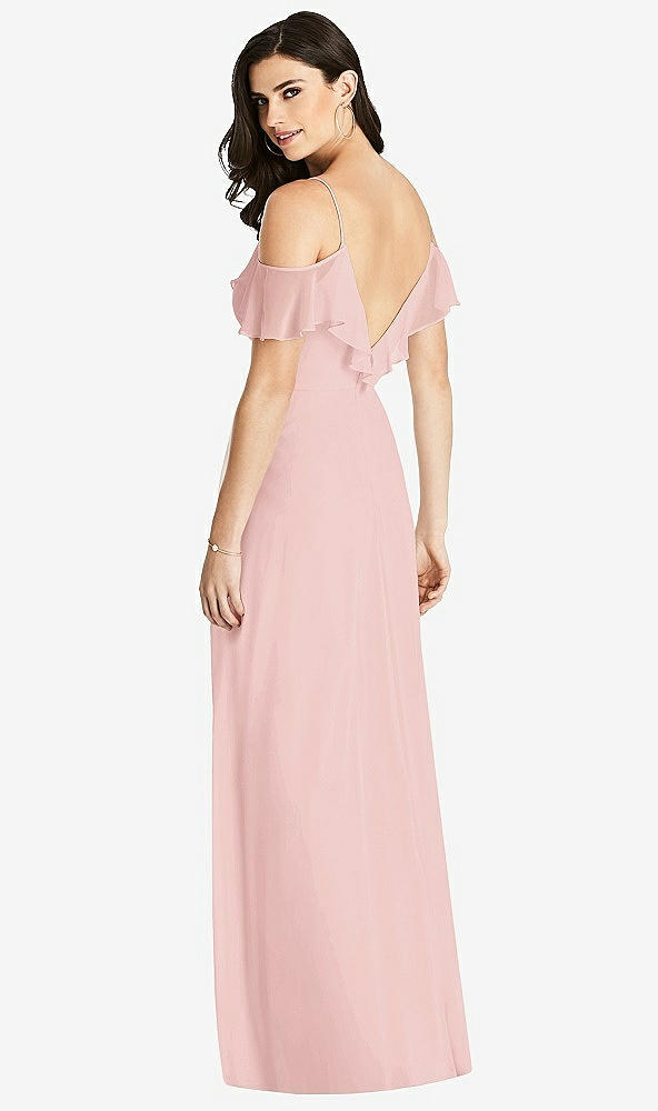 Back View - Rose Ruffled Cold-Shoulder Chiffon Maxi Dress