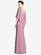 Rear View Thumbnail - Dusty Pink V-Back Trumpet Gown with Draped Cape Overlay