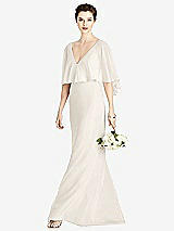 Front View Thumbnail - Ivory V-Back Trumpet Gown with Draped Cape Overlay