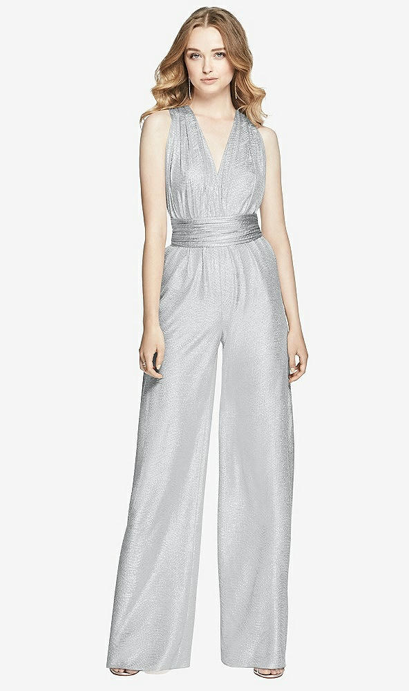 Front View - Silver Soho Metallic Twist Jumpsuit