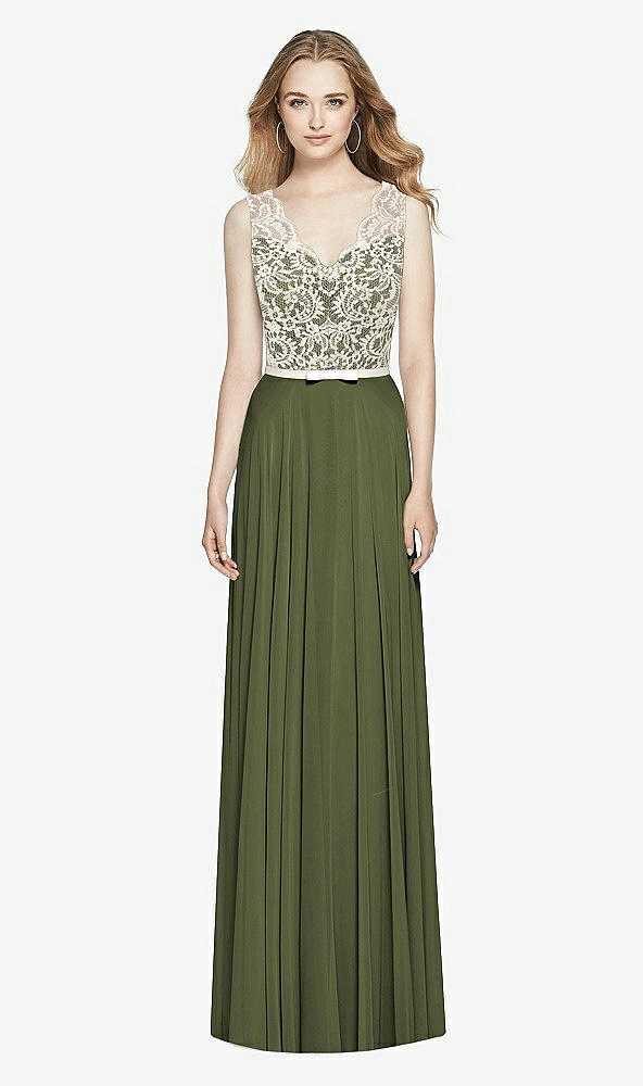 Front View - Olive Green & Ivory After Six Bridesmaid Dress 6773
