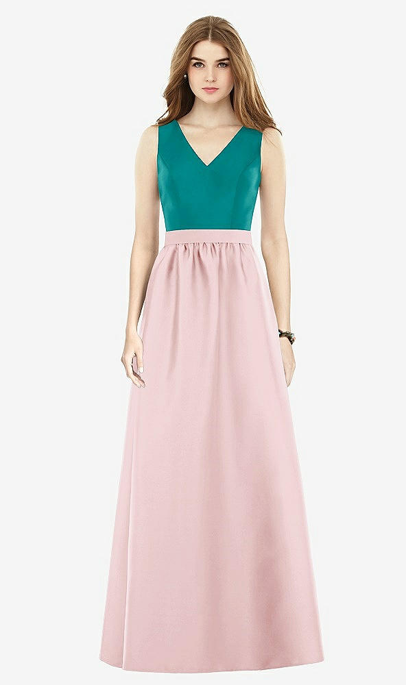 Front View - Ballet Pink & Jade Alfred Sung Bridesmaid Dress D752