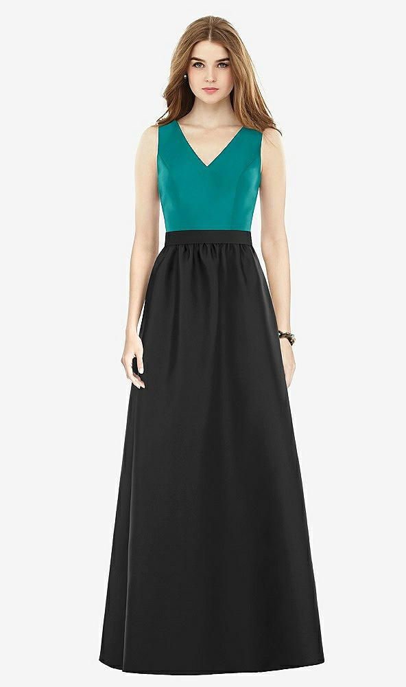 Front View - Black & Jade Alfred Sung Bridesmaid Dress D752