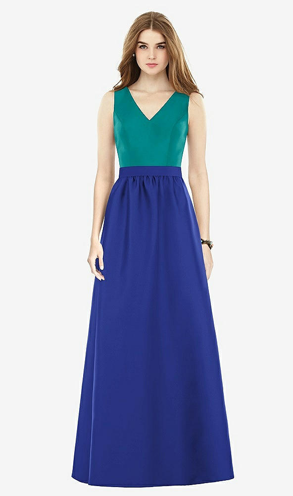 Front View - Cobalt Blue & Jade Alfred Sung Bridesmaid Dress D752