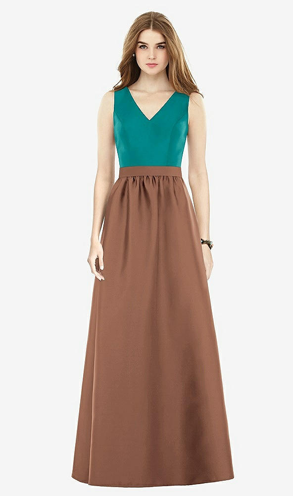 Front View - Cognac & Jade Alfred Sung Bridesmaid Dress D752