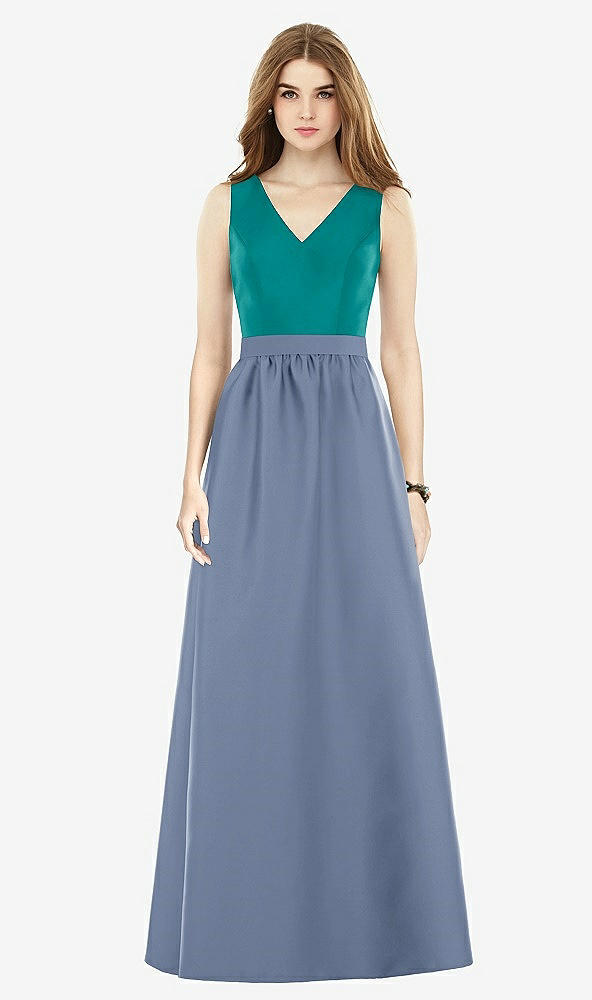 Front View - Larkspur Blue & Jade Alfred Sung Bridesmaid Dress D752