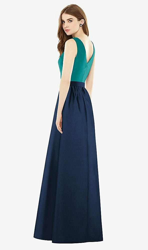 Back View - Midnight Navy & Jade Alfred Sung Bridesmaid Dress D752