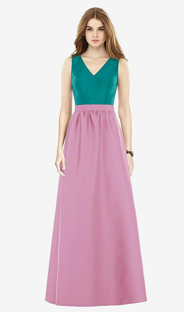 Front View - Powder Pink & Jade Alfred Sung Bridesmaid Dress D752
