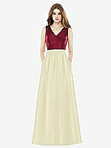 Front View Thumbnail - Butter Yellow & Burgundy Alfred Sung Bridesmaid Dress D753