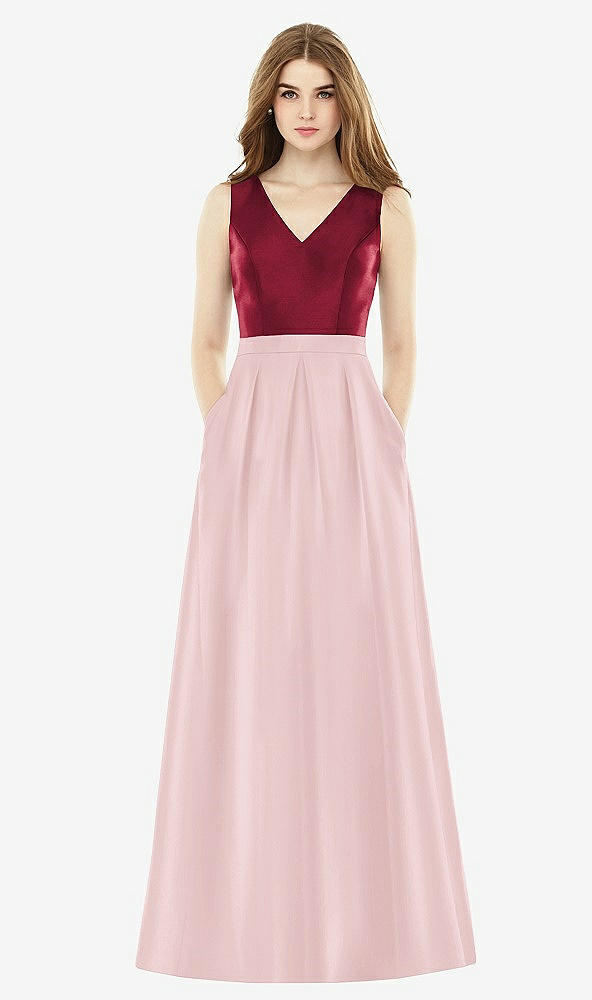 Front View - Ballet Pink & Burgundy Alfred Sung Bridesmaid Dress D753