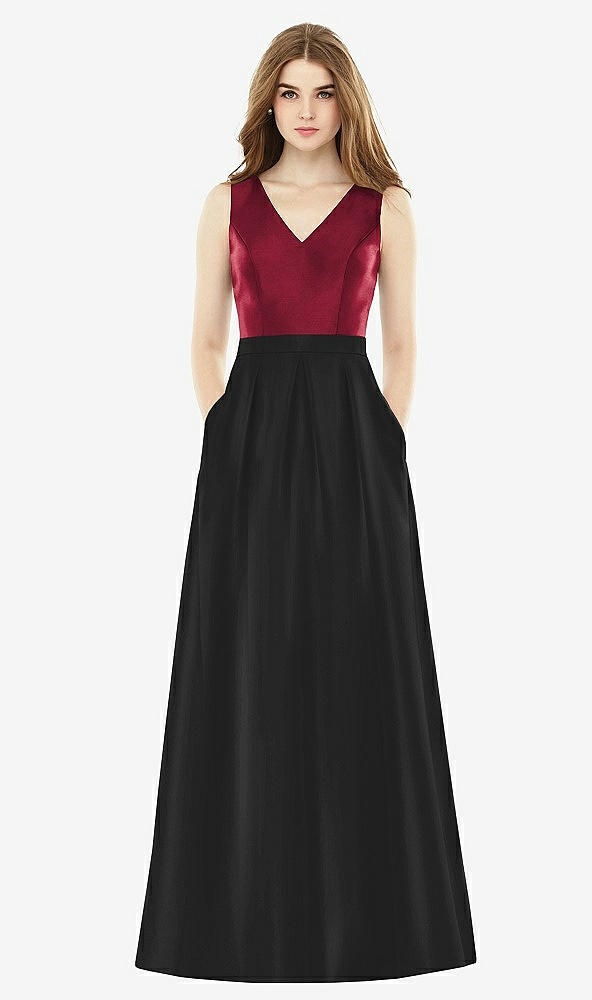 Front View - Black & Burgundy Alfred Sung Bridesmaid Dress D753