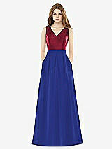 Front View Thumbnail - Cobalt Blue & Burgundy Alfred Sung Bridesmaid Dress D753
