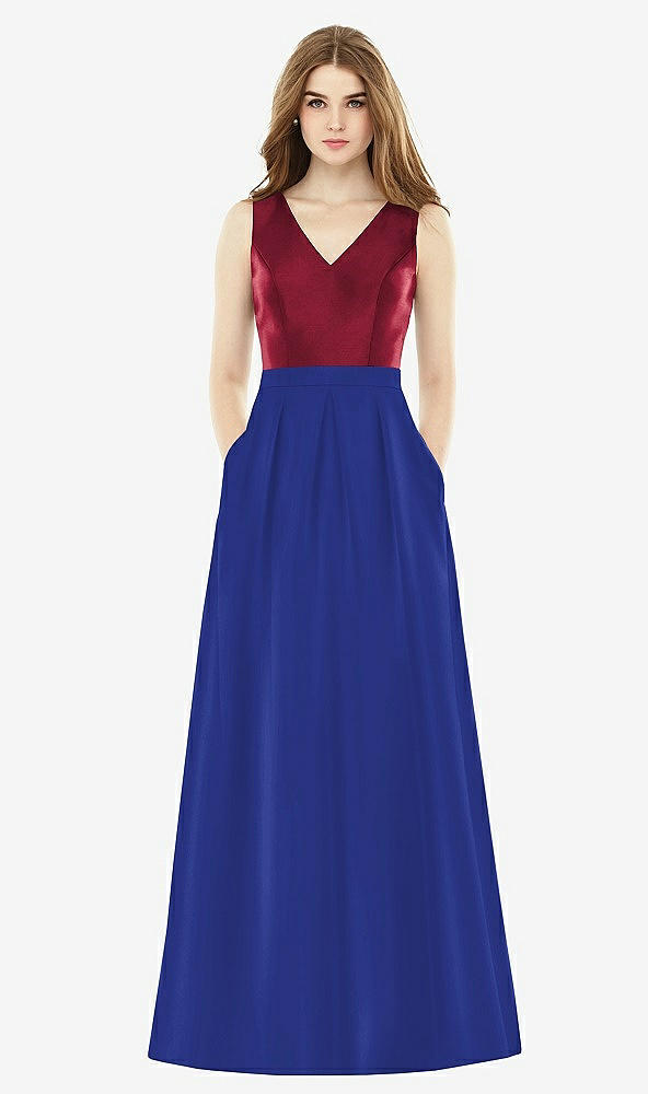 Front View - Cobalt Blue & Burgundy Alfred Sung Bridesmaid Dress D753