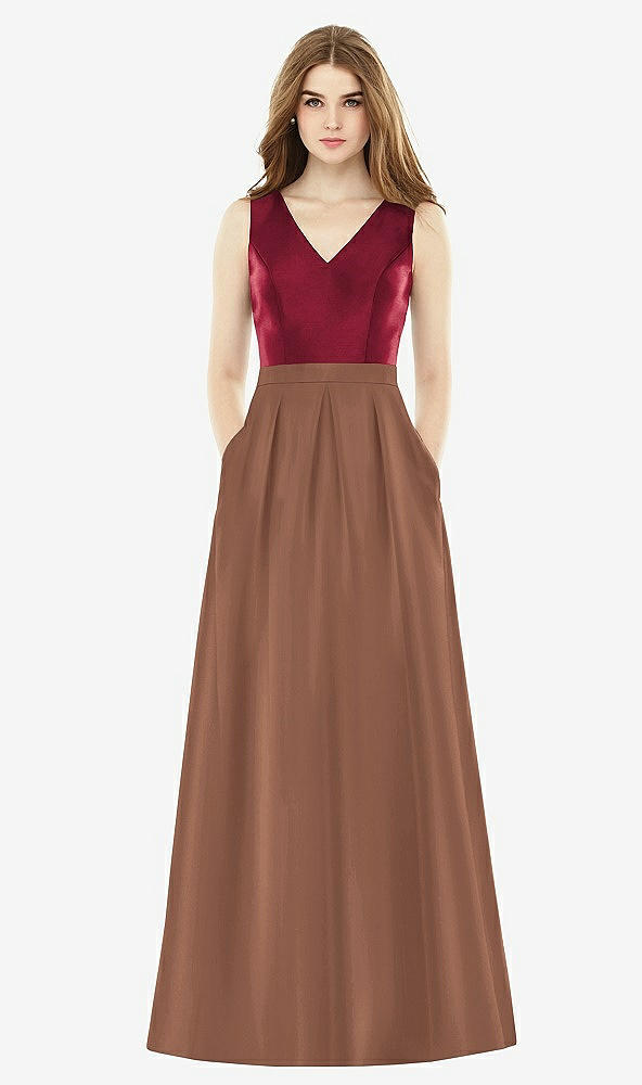 Front View - Cognac & Burgundy Alfred Sung Bridesmaid Dress D753