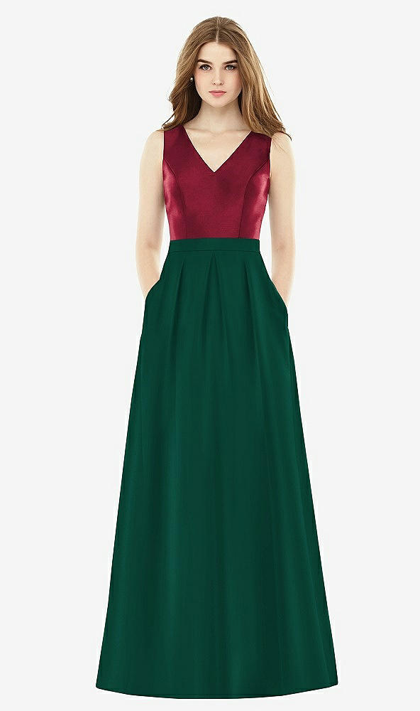 Front View - Hunter Green & Burgundy Alfred Sung Bridesmaid Dress D753