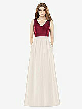 Front View Thumbnail - Ivory & Burgundy Alfred Sung Bridesmaid Dress D753