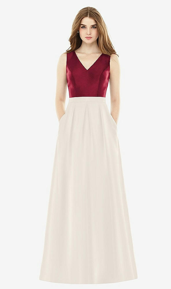 Front View - Ivory & Burgundy Alfred Sung Bridesmaid Dress D753