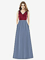 Front View Thumbnail - Larkspur Blue & Burgundy Alfred Sung Bridesmaid Dress D753