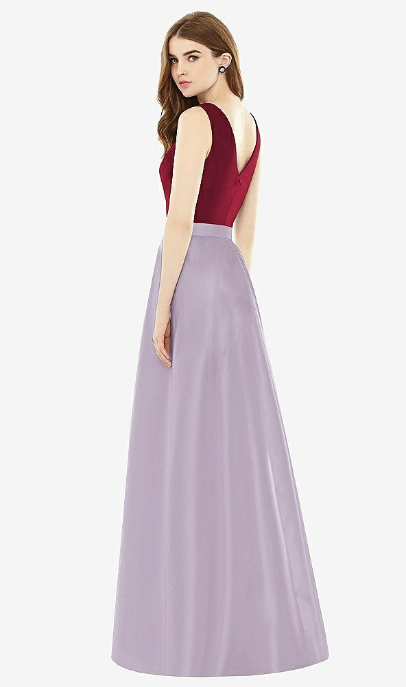 Back View - Lilac Haze & Burgundy Alfred Sung Bridesmaid Dress D753