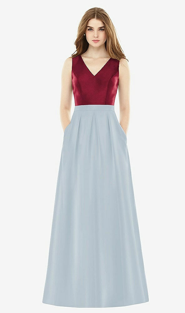 Front View - Mist & Burgundy Alfred Sung Bridesmaid Dress D753