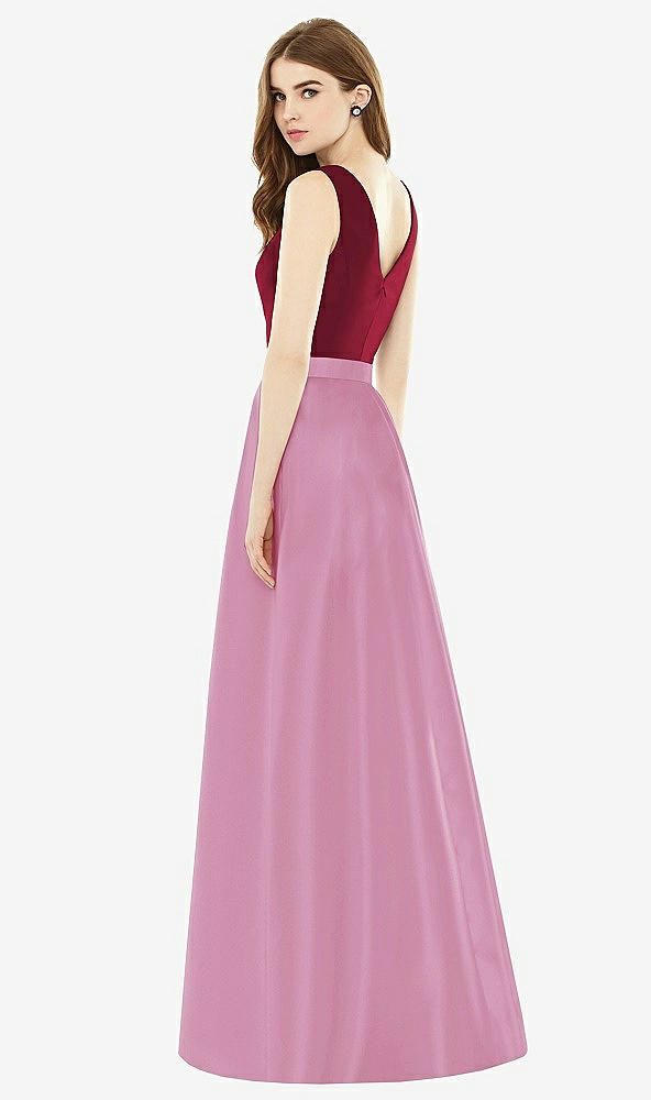 Back View - Powder Pink & Burgundy Alfred Sung Bridesmaid Dress D753