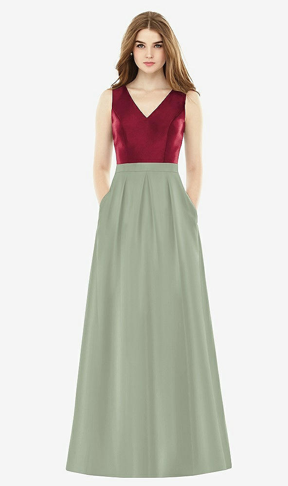 Front View - Sage & Burgundy Alfred Sung Bridesmaid Dress D753