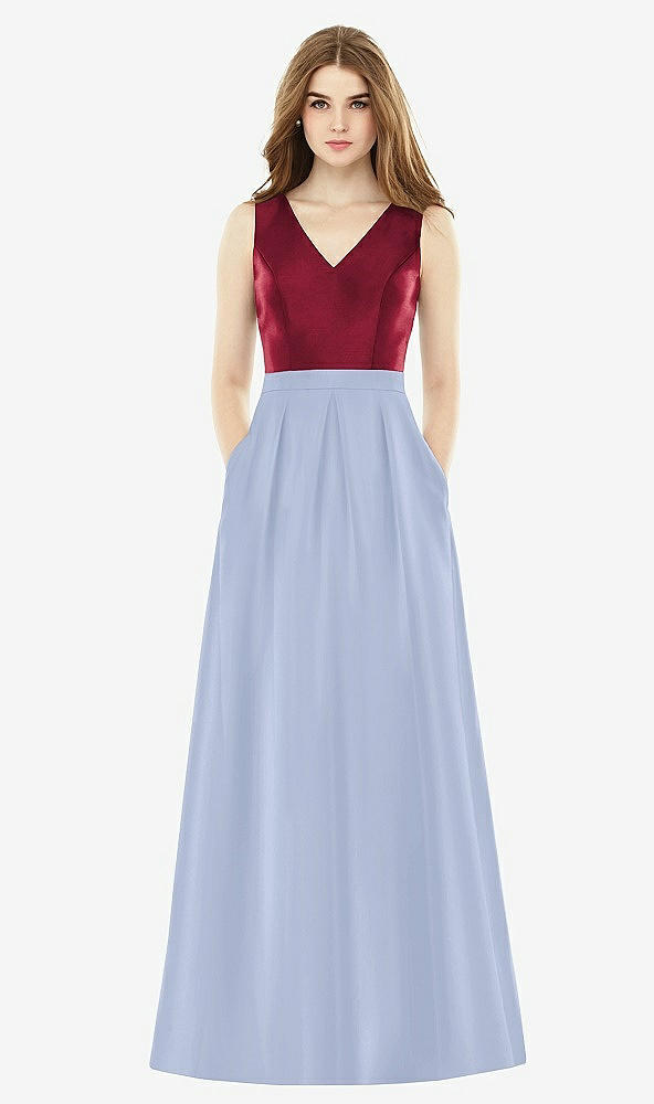 Front View - Sky Blue & Burgundy Alfred Sung Bridesmaid Dress D753