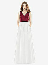 Front View Thumbnail - White & Burgundy Alfred Sung Bridesmaid Dress D753