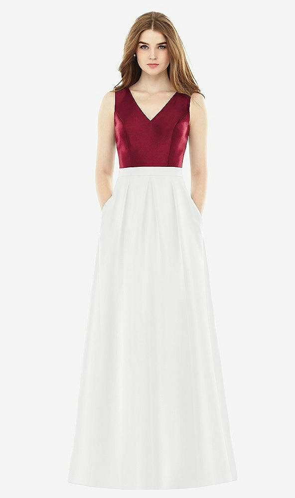 Front View - White & Burgundy Alfred Sung Bridesmaid Dress D753