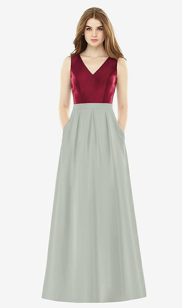 Front View - Willow Green & Burgundy Alfred Sung Bridesmaid Dress D753