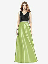 Front View Thumbnail - Mojito & Black Sleeveless A-Line Satin Dress with Pockets