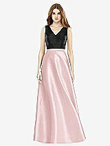 Front View Thumbnail - Ballet Pink & Black Sleeveless A-Line Satin Dress with Pockets