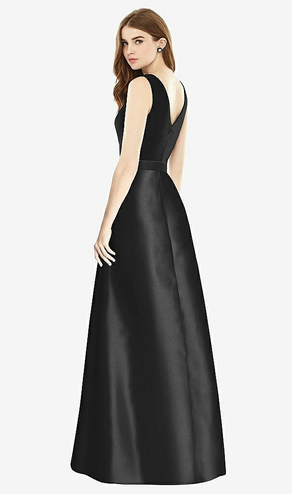 Back View - Black & Black Sleeveless A-Line Satin Dress with Pockets
