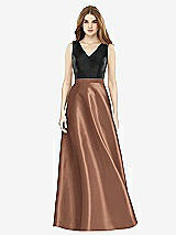 Front View Thumbnail - Cognac & Black Sleeveless A-Line Satin Dress with Pockets