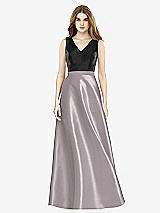 Front View Thumbnail - Cashmere Gray & Black Sleeveless A-Line Satin Dress with Pockets