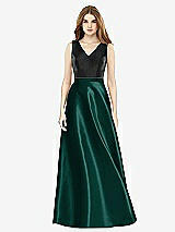 Front View Thumbnail - Evergreen & Black Sleeveless A-Line Satin Dress with Pockets