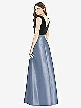 Rear View Thumbnail - Larkspur Blue & Black Sleeveless A-Line Satin Dress with Pockets