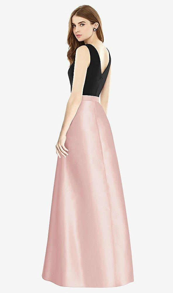 Back View - Rose & Black Sleeveless A-Line Satin Dress with Pockets