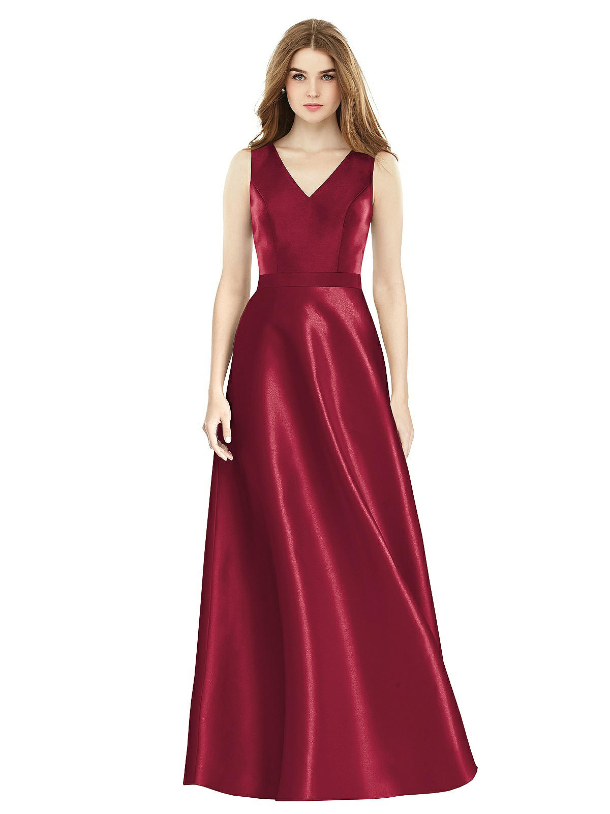 Sleeveless A-line Satin Bridesmaid Dress With Pockets In Burgundy