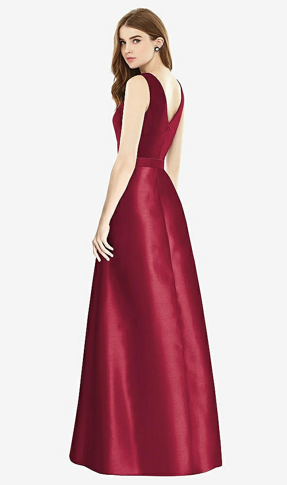 Back View - Burgundy & Burgundy Sleeveless A-Line Satin Dress with Pockets