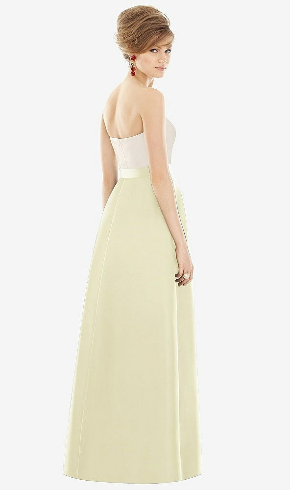 Back View - Butter Yellow & Ivory Strapless Pleated Skirt Maxi Dress with Pockets