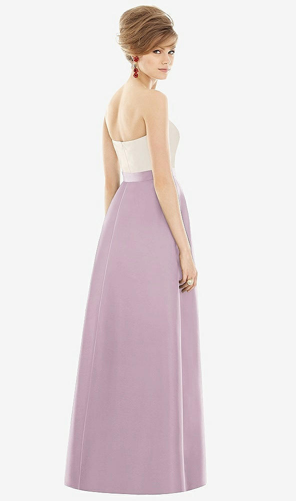 Back View - Suede Rose & Ivory Strapless Pleated Skirt Maxi Dress with Pockets
