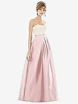 Front View Thumbnail - Ballet Pink & Ivory Strapless Pleated Skirt Maxi Dress with Pockets